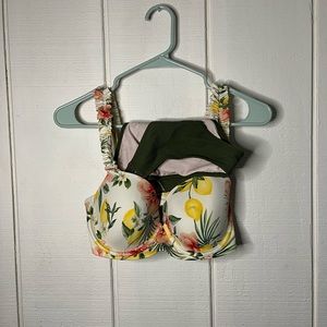 Green & White Floral Two Piece Swimsuit